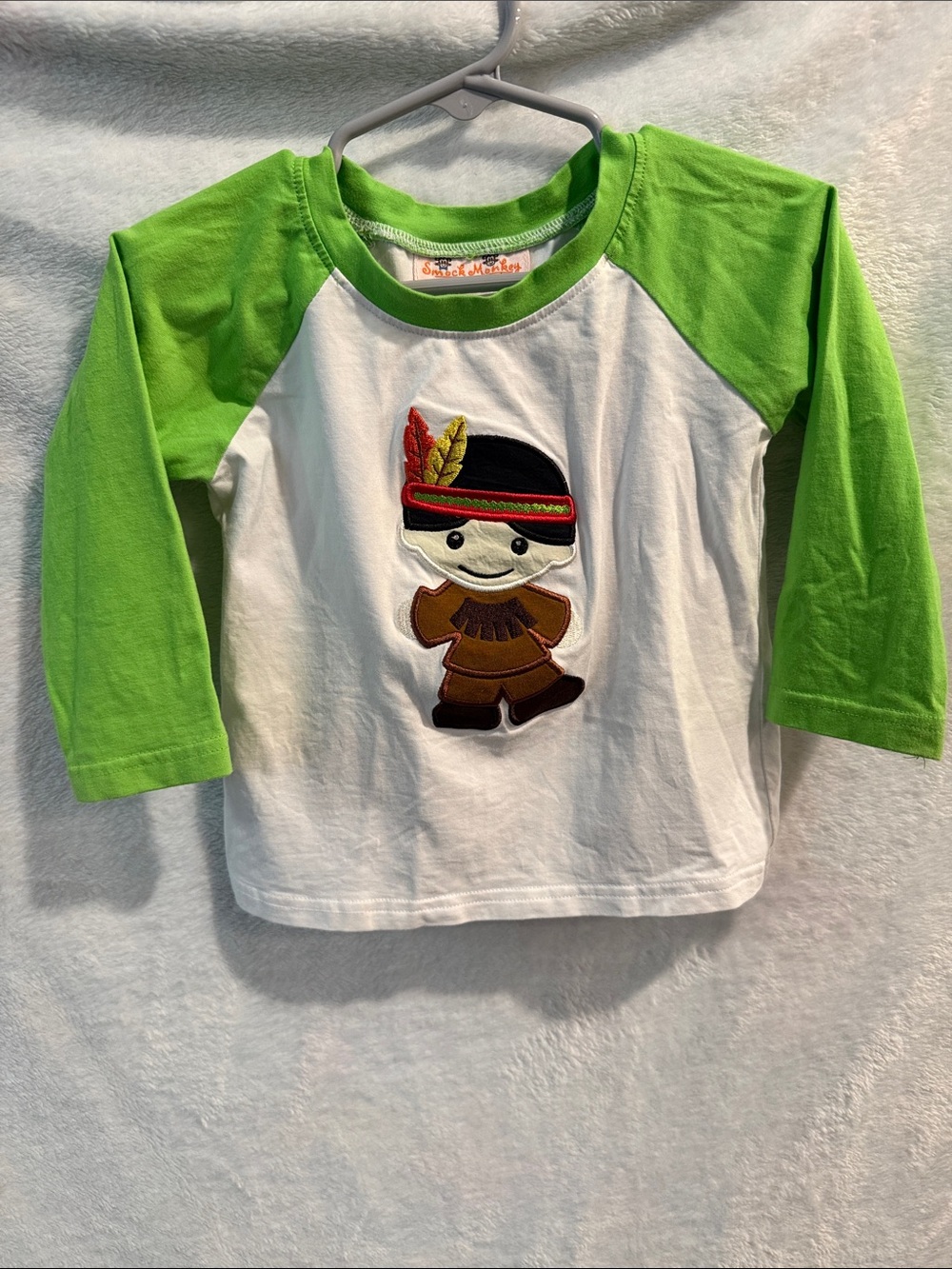 Boy’s Appliqué Native American Lime Green Full Sleeve Baseball Shirt Size 12M